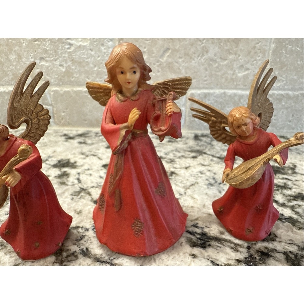 Set of 3 Vintage Celluloid Angels Instruments Red Hong Kong - Picture 3 of 16